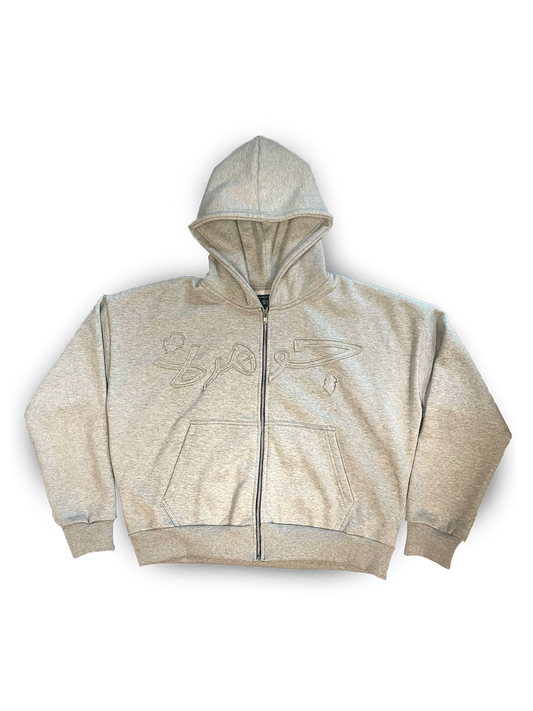 Jawhara Applique Zip - Stone Grey